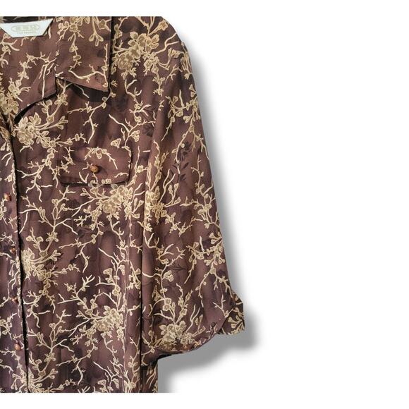 Ryh shin Women's brown floral short sleeves button-down Blouse  - medium - Picture 3 of 8